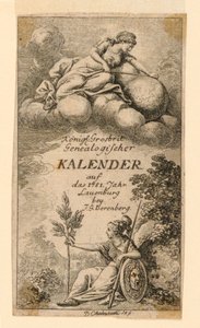 Tittelside for "Königl: Grosbrit [anian] genealogisk kalender for 1781-året Lauenberg av J.G. Berenberg" av Daniel Nikolaus Chodowiecki