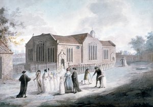 En prosesjon av skolebarn som kommer inn i Broadway Chapel, Westminster, London, 1797