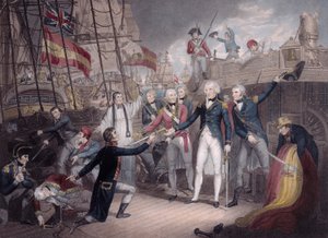 Admiral Nelson mottar det spanske admiralsverdet, slaget ved St. Vincent