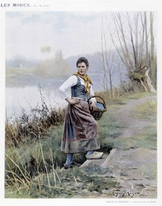 Kvinne som vender tilbake fra elven av R. Knight, ca. 1905