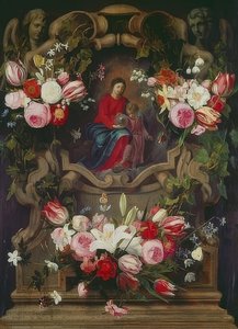 Blomsterkrans med Madonna og barn av Daniel Seghers