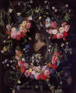 Kranser av blomster rundt en marmorbyste av erkehertug Leopold Guglielmo, ca. 1647