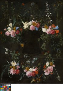 Skulpturert kartusj utsmykket med blomstergirlander av Daniel Seghers