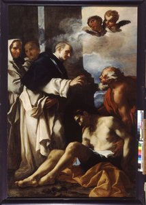 Saint Anthelmus som tar seg av en syk mann (olje på lerret)