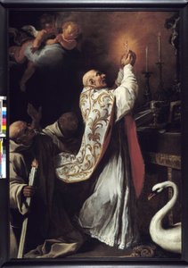 Saint Hugues feirer det hellige messeofferet (olje på lerret)