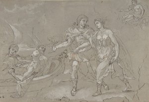 The Rape of Helena, verso: Studie av en knelende naken mannlig figur, sent på 1600- og 1700-tallet.