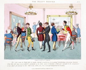 The Silent Rebuke, illustrasjon fra "Fashionable Bores or Coolers in High Life" av Peter Quiz, pub. Thomas McLean, London 1824 (håndfarget gravering)