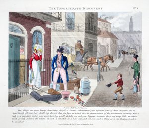 The Unfortunate Discovery, illustrasjon fra "Fashionable Bores or Coolers in High Life" av Peter Quiz, pub. Thomas McLean, London 1824 (håndfarget gravering) av Daniel Thomas Egerton