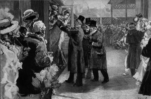 Louise Michel returnerte til Frankrike (1830-1905) etter hans deportasjon for sin deltakelse i Paris-kommunen. Den ble ønsket velkommen på Saint Lazare stasjon (Saint-Lazare) av Henri Rochefort (1831-1913), Louis Blanc (181-1882) og George Clemenceau (1841