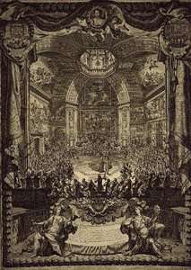 Den store festen til H.R.H. prinsessen av Orange, feiret i desember 1686 i Salon du Bois i Haag, til ære for fødselsdagen til prinsen av Orange (gravering)