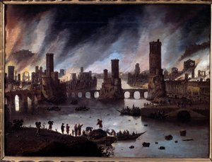 View of the Fire of Troy Maleri av Daniel van Heil (1604-1662) Besancon fra 1600-tallet. Musee Des Beaux Arts - Utsikt over brenningen av Troja. Maleri av Daniel van Heil (1604-1662) av Daniel van Heil