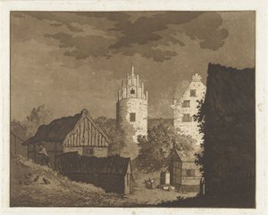 Landsbyutsikt med kvinne ved pumpen av Daniël Dupré