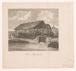 Rismølle drevet av et vannhjul A Rice Mill (tittel på objekt) av Daniël Veelwaard (I)