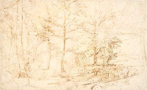 Utsikt fra en skog over heier og åser av Dankvart Dreyer