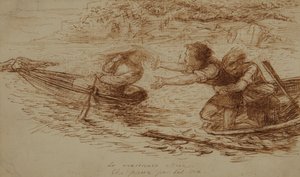 Båtmenn og sirene, ca. 1853 (penn og blekk på papir) av Dante Gabriel Charles Rossetti