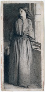 Elizabeth Siddal står ved et vindu av Dante Gabriel Charles Rossetti