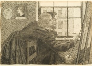 G P Boyce med Fanny Cornforth i Rossettis Studio, Chatham Place, ca. 1858 (blekk på papir) av Dante Gabriel Charles Rossetti