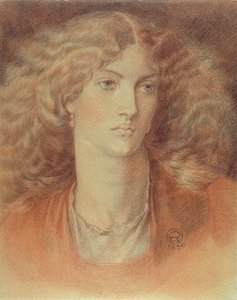 Hodet til en kvinne, kalt Ruth Herbert, 1876 (rødt og svart kritt på papir) av Dante Gabriel Charles Rossetti