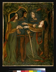 How They Met Themselves, ca. 185060 (gouache) (se også 63160) av Dante Gabriel Charles Rossetti