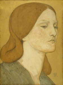 Nr.1575 Hodet til en pike i en grønn kjole (Elizabeth Siddal), 1850-65 av Dante Gabriel Charles Rossetti