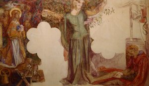 Sir Lancelot forhindret ved sin synd å gå inn i kapellet til den hellige gral av Dante Gabriel Charles Rossetti