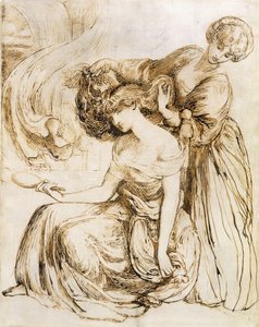 Studie for Desdemonas dødssang: Othello, akt IV, Sc. III, av Dante Gabriel Charles Rossetti
