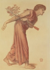 Studie for figuren av kjærlighet i Dantes drøm ved Beatrices død, 1874 (svart og rød fargestift på grønt papir) av Dante Gabriel Charles Rossetti
