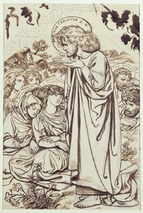 Bergprekenen (blekk, penn og akvarell på papir) av Dante Gabriel Charles Rossetti