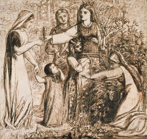 Dantes visjon om Matilda som samler blomster, c1855 av Dante Gabriel Rossetti