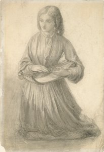 Elizabeth Siddal spiller et strykeinstrument, c1852 av Dante Gabriel Rossetti