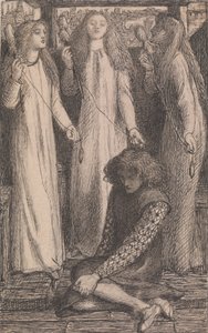 Illustrasjon til tjenestepikene i Elfen-Mere av Dante Gabriel Rossetti