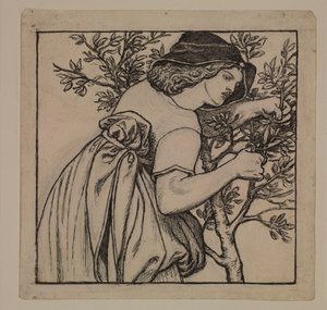 Kong Renés bryllupsreise - Hagearbeid - Design for et malt panel til kabinettet av Dante Gabriel Rossetti