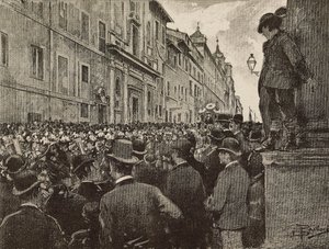 Agostino Bertanis (1812-1886) begravelse, italiensk patriot og politiker, Roma, Italia, tegning av Dante Paolocci, gravering fra L'Illustrazione Italiana, nr. 20, 16. mai av Dante Paolocci