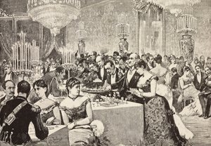 Buffetrom, Rettball på Quirinale, Roma, Italia, gravering fra tegning av Dante Paolocci, fra L'Illustrazione Italiana, nr. 10, 9. mars av Dante Paolocci