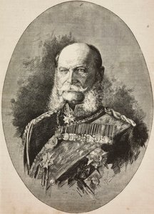 Keiser Vilhelm I av Tyskland (1797-1888) i 1887, gravering fra tegning av Dante Paolocci, fra L'Illustrazione Italiana, nr. 13, 27. mars av Dante Paolocci