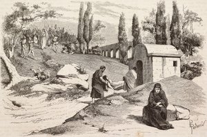 I den uhyggelige leiren, Rome Vaincue av Alexandre Parodi, akt V, gravering av Dante Paolocci fra skisser av Zandomenico fra L'Illustrazione Italiana, nr. 58, 3. desember av Dante Paolocci