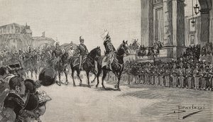 Militærparade i Macau for fødselsdagen til kong Umberto I, 14. mars av Dante Paolocci