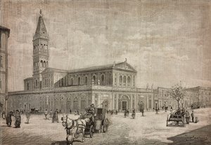Ny kirke av Sacred Heart i Roma, Italia, gravering fra tegning av Dante Paolocci, fra L'Illustrazione Italiana nr. 32, 24. juli av Dante Paolocci