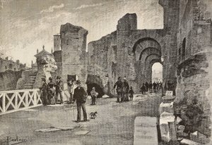 Offentlig gangvei (Summa Nova Via) i Palazzo dei Cesari, Roma, Italia, gravering fra tegning av Dante Paolocci, fra L'Illustrazione Italiana, nr. 49, 7. desember