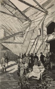 Rester av israelsk teater etter brann i 1893, Roma, Italia, gravering etter tegning av Dante Paolocci, fra L'Illustrazione Italiana, år XX, nr. 7, 12. februar av Dante Paolocci