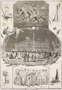 Johannesnatten, Roma, Italia, gravering fra tegning av Dante Paolocci fra L'Illustrazione Italiana, nr. 38, 16. juli av Dante Paolocci