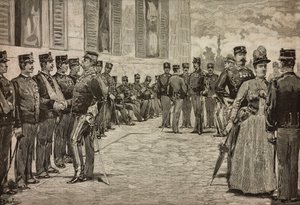 Overlevende fra Dogali, Eritrean War, mottatt av suverene i hagen til Quirinal, Roma, Italia, av Dante Paolocci, L'Illustrazione Italiana nr. 25 og 26, 19. juni av Dante Paolocci