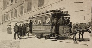 Trikk rettet til St. Peter i anledning av Leo XIIIs episkopale jubileum, Roma, Italia, gravering etter tegning av Dante Paolocci, fra L'Illustrazione Italiana, år XX, nr. 11, 12. mars av Dante Paolocci