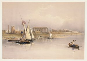 Egypt, ruiner av Luxor fra Nilen, gravering basert på tegning av David Roberts av David (after) Roberts