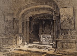 Bebudelsens helligdom, Nasaret (farge litho) av David (after) Roberts