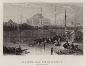 St Sophia, fra Bosporos, Konstantinopel (farge litho) av David (after) Roberts