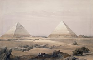 Pyramidene i Giza, gravering fra tegning av David Roberts (1796-1864), fra Egypt og Nubia