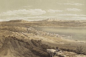 Tiberias ser mot Hermon (farge litho) av David (after) Roberts