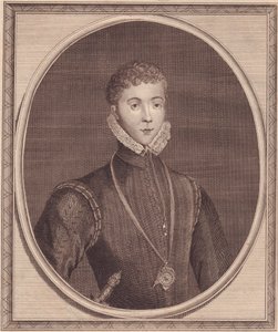 Portrett av Henry Stuart, Lord Darnley (1545-1567), King Consort of Scotland, kobberstikk av John Goldar (1729-1795) fra maleri av Lucas de Heere