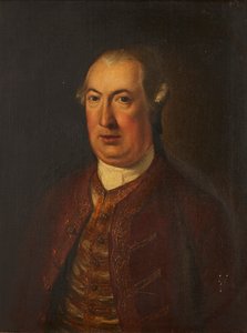 Halvlengde portrett av en gentleman i en brodert jakke og vest (olje på lerret) av David (follower of) Martin